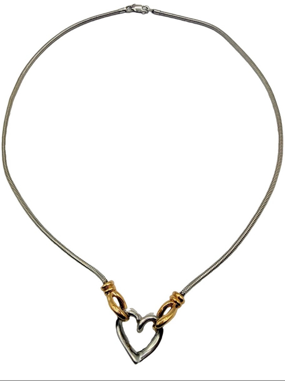 Alwand Vahan 925 Sterling Silver 14K Gold Heart Snake Chain Necklace 16.5”